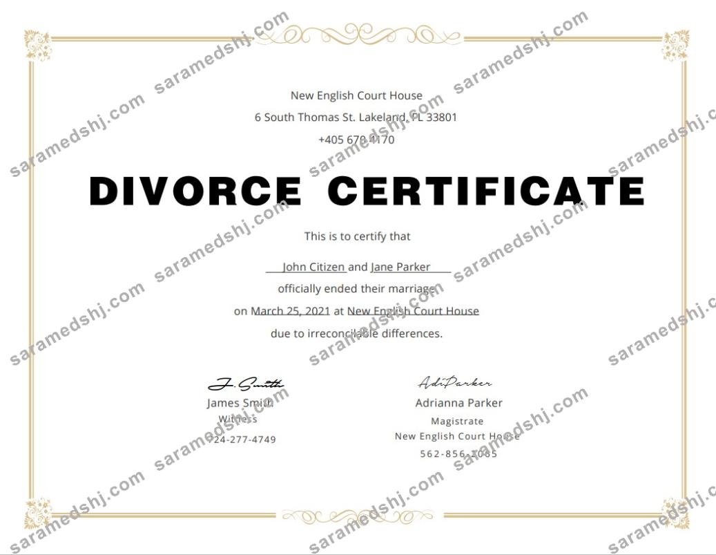 USA Divorce Certificate